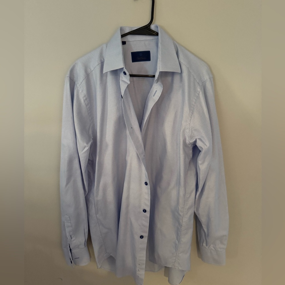 David Donahue Men’s Dress Shirt 16 34/35 – Blue Mini Grid Pattern – EUC